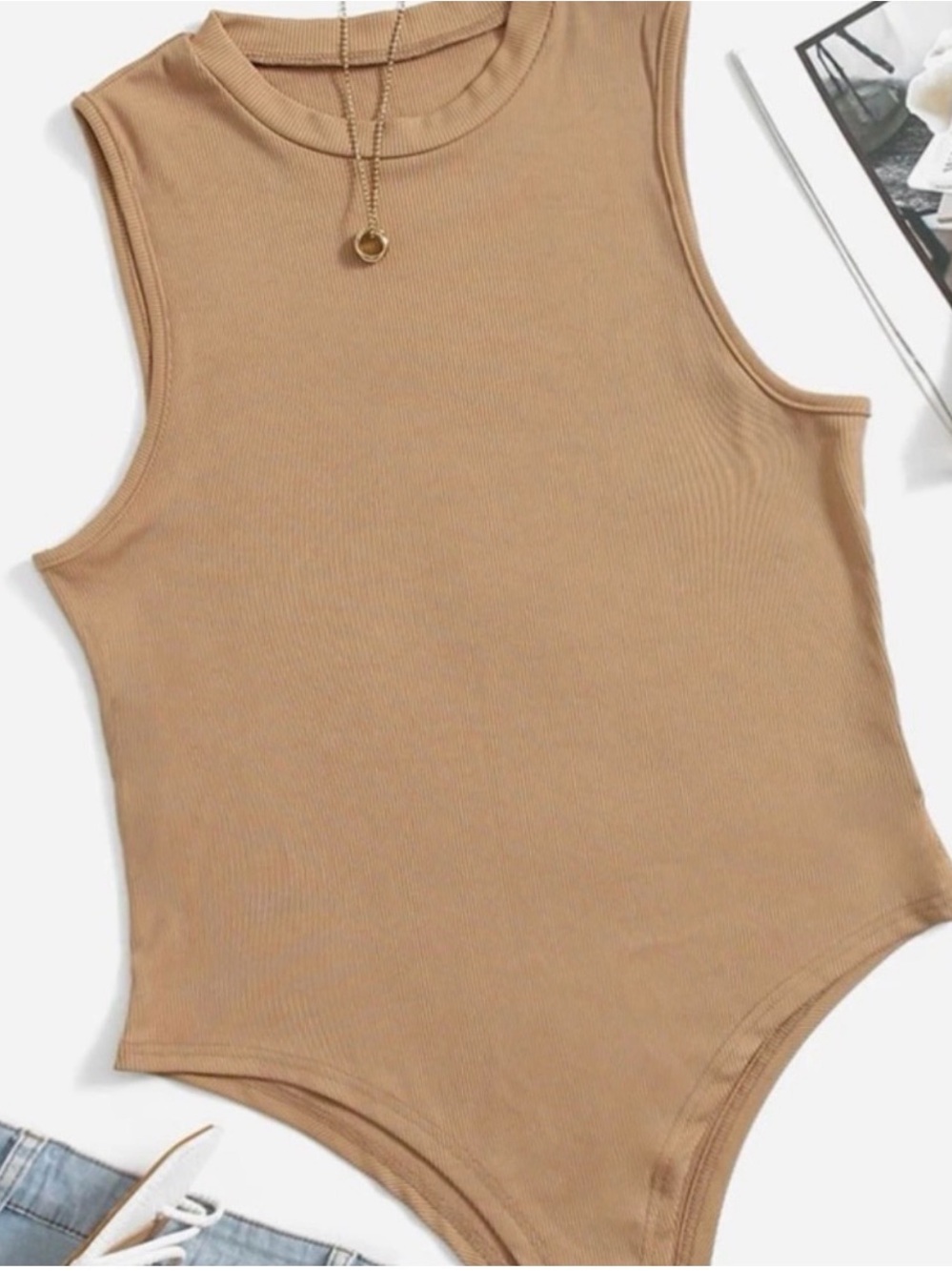 SHEIN EZwear Plus Solid Sleeveless Rib Knit Bodysuit - 3X | | Fashion Bodysuit